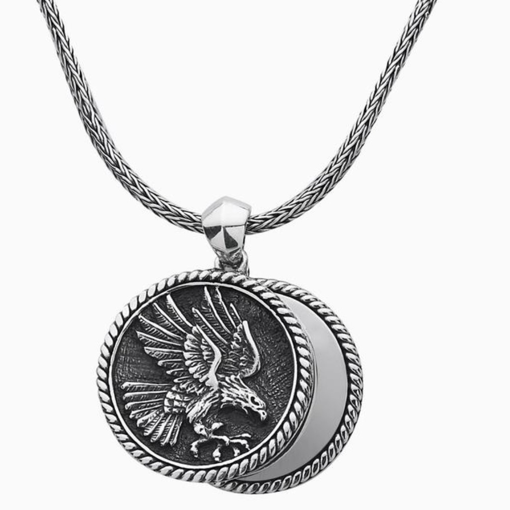 Eagle Double Coin Pendant Men or Woman Necklace